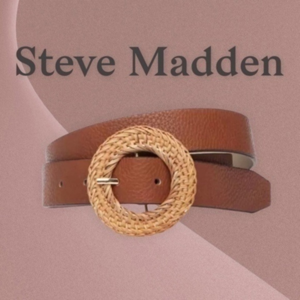 STEVE MADDEN Faux Leather Round Woven Wicker Buckle Belt  NWT/LG